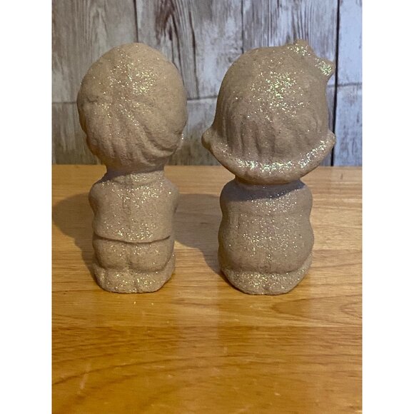 Vintage Glitter Sparkle Cement Praying Boy & Girl Figurine Set - Picture 3 of 6
